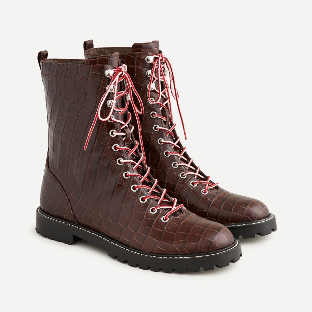 J.Crew croc lace up boots NWT